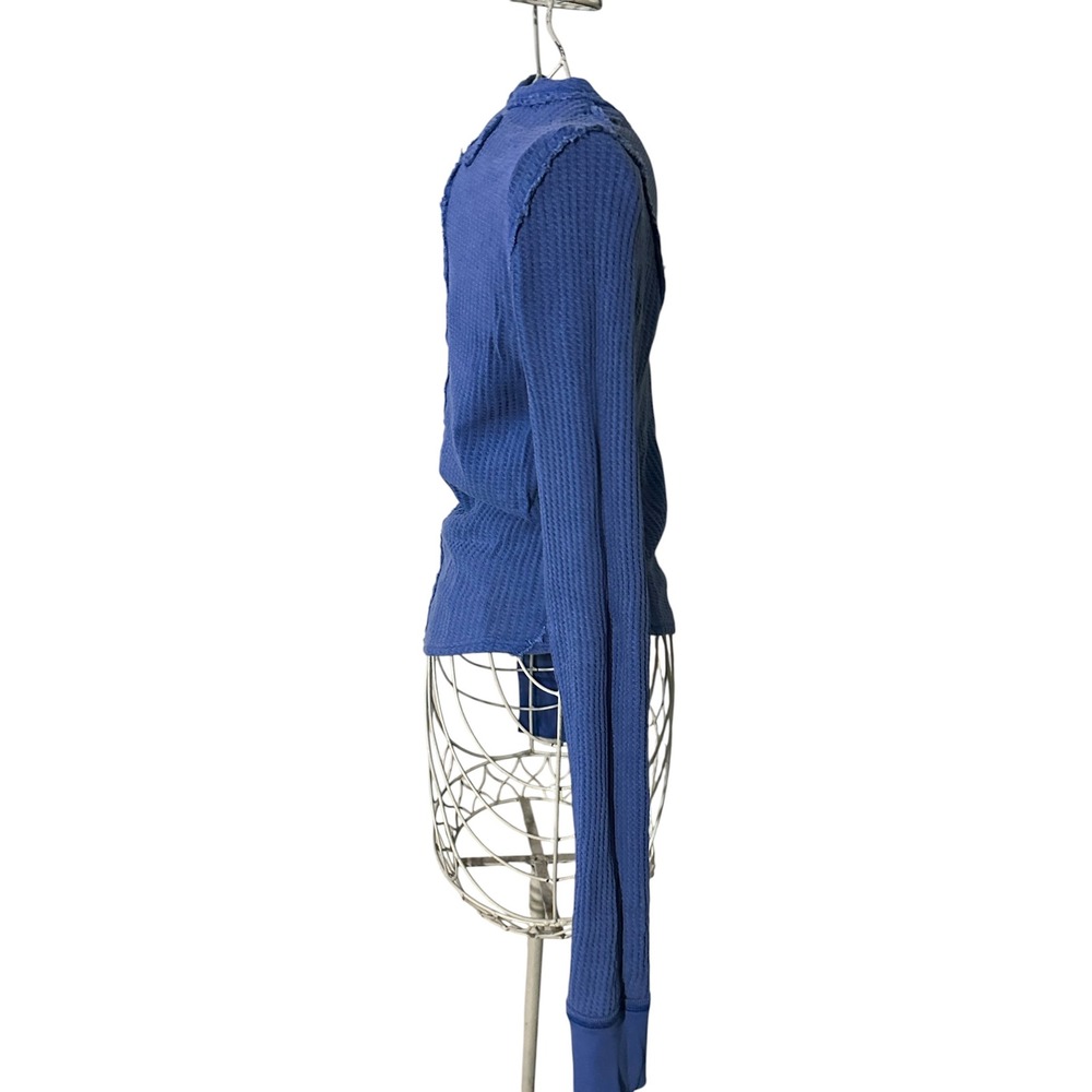 We The Free Free People Blue Waffle Knit Thermal Long Sleeve Top Small - Picture 9 of 10